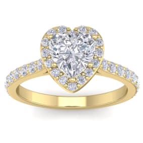 1 3/4 Carat Heart Shape Halo Diamond Engagement Ring In 14 Karat Yellow Gold