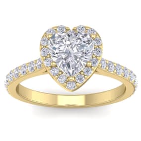 1 3/4 Carat Natural Heart Shape Halo Diamond Engagement Ring In 14 Karat Yellow Gold