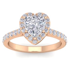 1 3/4 Carat Heart Shape Halo Diamond Engagement Ring In 14 Karat Rose Gold