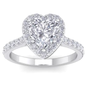 2 1/2 Carat Heart Shape Halo Diamond Engagement Ring In 14 Karat White Gold