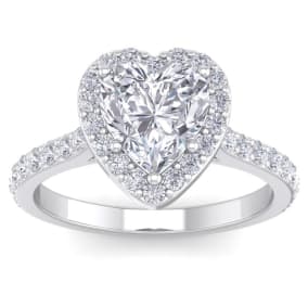 2 1/2 Carat Natural Heart Shape Halo Diamond Engagement Ring In 14 Karat White Gold