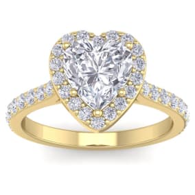 2 1/2 Carat Heart Shape Halo Diamond Engagement Ring In 14 Karat Yellow Gold
