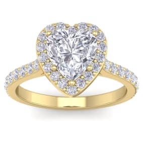 2 1/2 Carat Natural Heart Shape Halo Diamond Engagement Ring In 14 Karat Yellow Gold