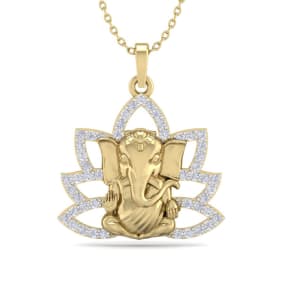 1/2 Carat Diamond Ganesha Necklace In 14 Karat Yellow Gold, 18 Inches