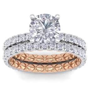 3 1/2 Carat Round Shape Diamond Bridal Set In Quilted 14 Karat White and Rose Gold