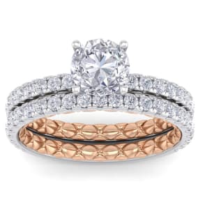 2 Carat Round Shape Diamond Bridal Set In Quilted 14 Karat White and Rose Gold