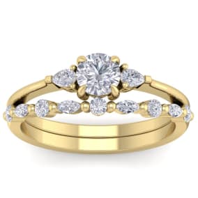 7/8 Carat Diamond Antique Style Bridal Set In 14 Karat Yellow Gold