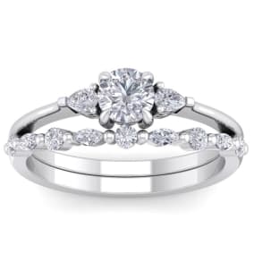 7/8 Carat Diamond Antique Style Bridal Set In 14 Karat White Gold