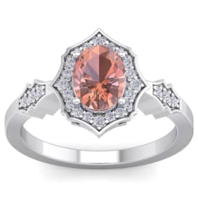 1-1/2 Carat Oval Shape Morganite and Diamond Ring In 14 Karat White Gold