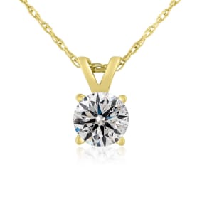 .55 Carat Natural Colorless Diamond Solitaire Pendant in 14K Yellow Gold with Free Chain. Limited Quantity of This Special Size.  Over 1/2 Carat Natural!