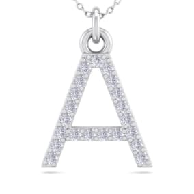 Letter A Diamond Initial Necklace In 14 Karat White Gold With 21 Natural Diamonds