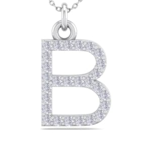 Letter B Diamond Initial Necklace In 14 Karat White Gold With 27 Natural Diamonds