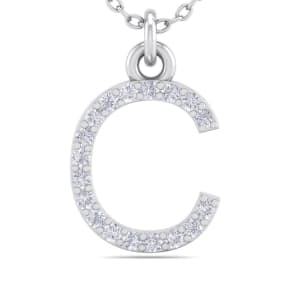 Letter C Diamond Initial Necklace In 14 Karat White Gold With 18 Natural Diamonds