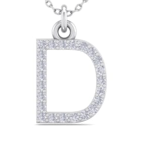 Letter D Diamond Initial Necklace In 14 Karat White Gold With 23 Natural Diamonds