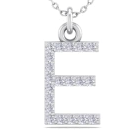 Letter E Diamond Initial Necklace In 14 Karat White Gold With 20 Natural Diamonds