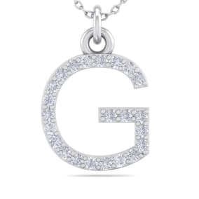 Letter G Diamond Initial Necklace In 14 Karat White Gold With 23 Natural Diamonds