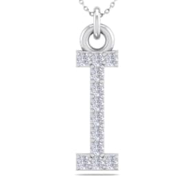 Letter I Diamond Initial Necklace In 14 Karat White Gold With 12 Natural Diamonds
