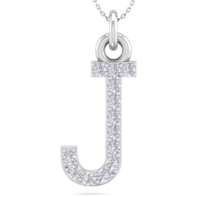 Letter J Diamond Initial Necklace In 14 Karat White Gold With 13 Natural Diamonds