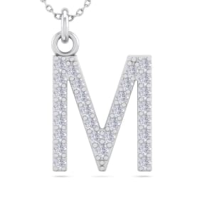 Letter M Diamond Initial Necklace In 14 Karat White Gold With 29 Diamonds