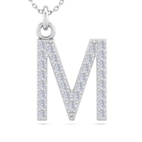 Letter M Diamond Initial Necklace In 14 Karat White Gold With 29 Natural Diamonds