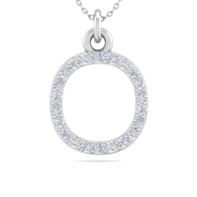 Letter O Diamond Initial Necklace In 14 Karat White Gold With 22 Diamonds