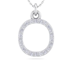 Letter O Diamond Initial Necklace In 14 Karat White Gold With 22 Natural Diamonds