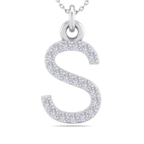 Letter S Diamond Initial Necklace In 14 Karat White Gold With 19 Diamonds