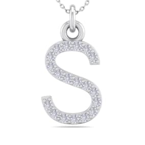 Letter S Diamond Initial Necklace In 14 Karat White Gold With 19 Natural Diamonds