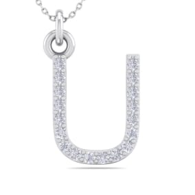 Letter U Diamond Initial Necklace In 14 Karat White Gold With 18 Diamonds