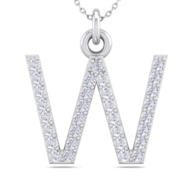 Letter W Diamond Initial Necklace In 14 Karat White Gold With 31 Diamonds