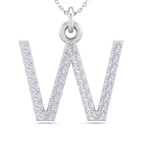 Letter W Diamond Initial Necklace In 14 Karat White Gold With 31 Natural Diamonds