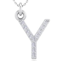 Letter Y Diamond Initial Necklace In 14 Karat White Gold With 12 Diamonds