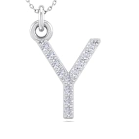 Letter Y Diamond Initial Necklace In 14 Karat White Gold With 12 Natural Diamonds