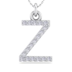 Letter Z Diamond Initial Necklace In 14 Karat White Gold With 18 Diamonds