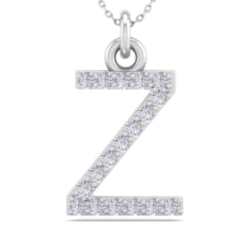 Letter Z Diamond Initial Necklace In 14 Karat White Gold With 18 Natural Diamonds