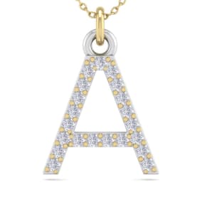 Letter A Diamond Initial Necklace In 14 Karat Yellow Gold With 21 Diamonds