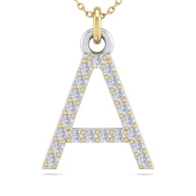 Letter A Diamond Initial Necklace In 14 Karat Yellow Gold With 21 Natural Diamonds