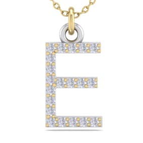 Letter E Diamond Initial Necklace In 14 Karat Yellow Gold With 20 Diamonds