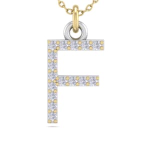Letter F Diamond Initial Necklace In 14 Karat Yellow Gold With 16 Natural Diamonds