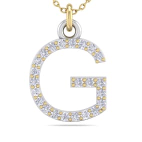 Letter G Diamond Initial Necklace In 14 Karat Yellow Gold With 23 Diamonds