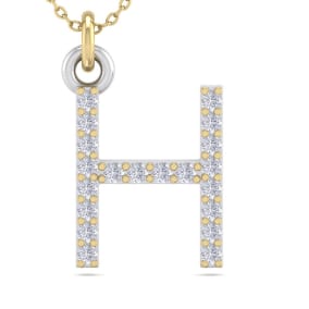 Letter H Diamond Initial Necklace In 14 Karat Yellow Gold With 20 Diamonds