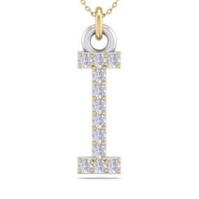 Letter I Diamond Initial Necklace In 14 Karat Yellow Gold With 12 Diamonds