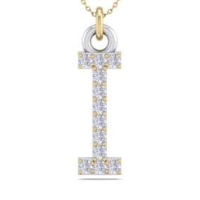 Letter I Diamond Initial Necklace In 14 Karat Yellow Gold With 12 Natural Diamonds