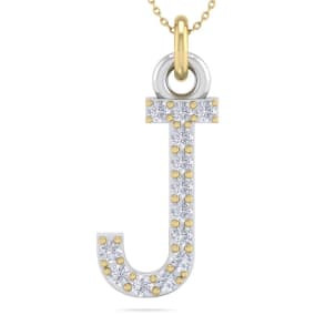 Letter J Diamond Initial Necklace In 14 Karat Yellow Gold With 13 Diamonds