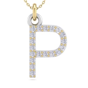 Letter P Diamond Initial Necklace In 14 Karat Yellow Gold With 19 Diamonds