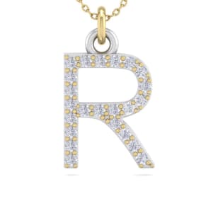 Letter R Diamond Initial Necklace In 14 Karat Yellow Gold With 23 Diamonds