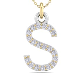 Letter S Diamond Initial Necklace In 14 Karat Yellow Gold With 19 Diamonds
