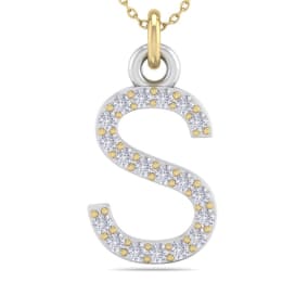 Letter S Diamond Initial Necklace In 14 Karat Yellow Gold With 19 Natural Diamonds