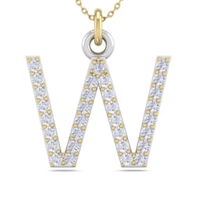Letter W Diamond Initial Necklace In 14 Karat Yellow Gold With 31 Diamonds