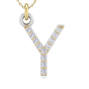 Letter Y Diamond Initial Necklace In 14 Karat Yellow Gold With 12 Diamonds